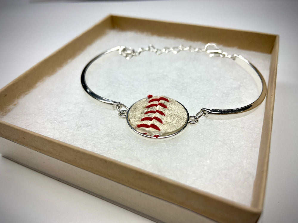 baseball seams silver bracelet in a gift box