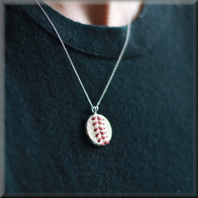 Silver Baseball Seam Dainty Pendant Necklace