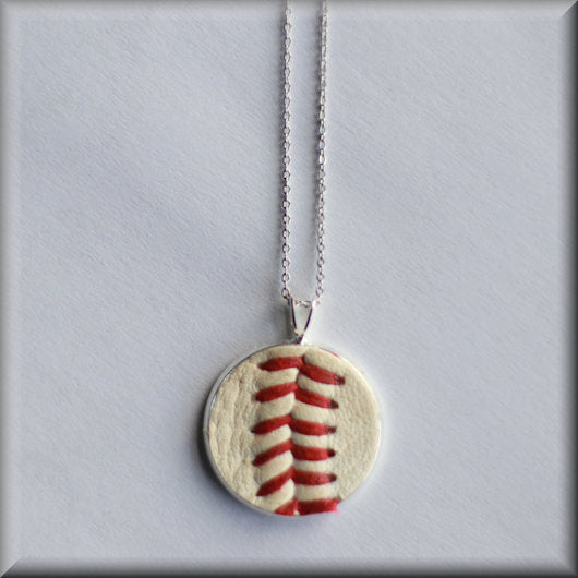 Silver Baseball Seam Dainty Pendant Necklace