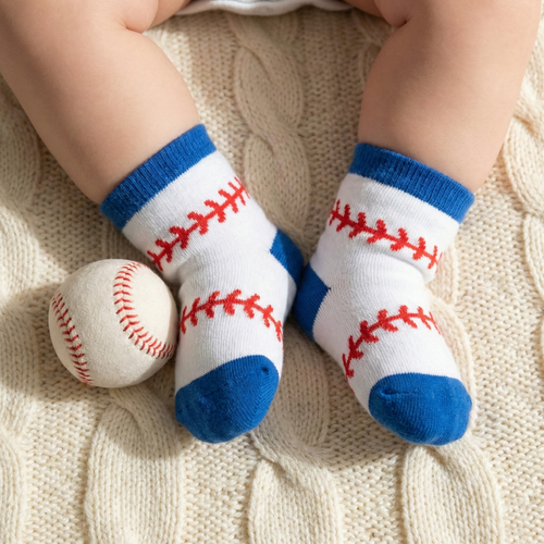 Baseball Stitch Baby Socks on baby feet