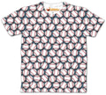 T-shirt with a pattern of baseballs on a white background