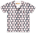 Button-up shirt with baseball pattern on a white background
