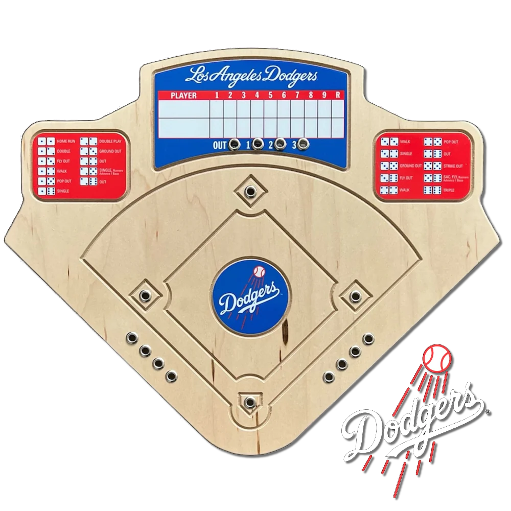 Baseball scoring board with Los Angeles Dodgers logo on a white background