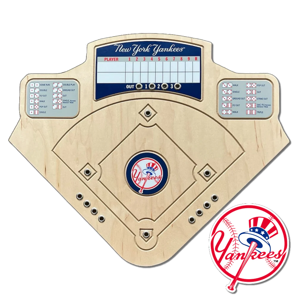 Baseball-themed game board with New York Yankees logo on a white background