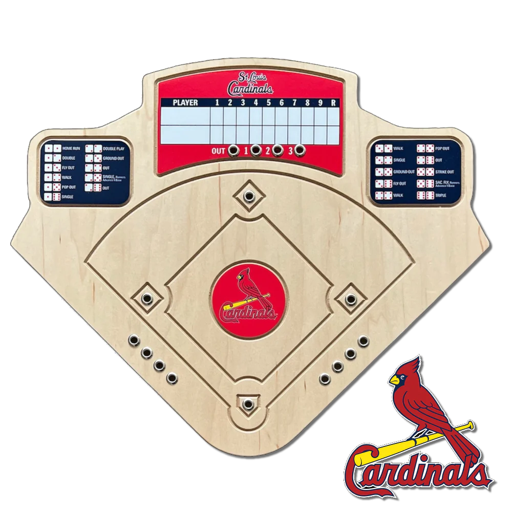 Baseball-themed game board with St. Louis Cardinals logo on a white background