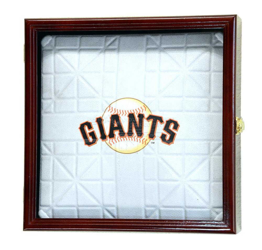 Display case with San Francisco Giants baseball base on a white background