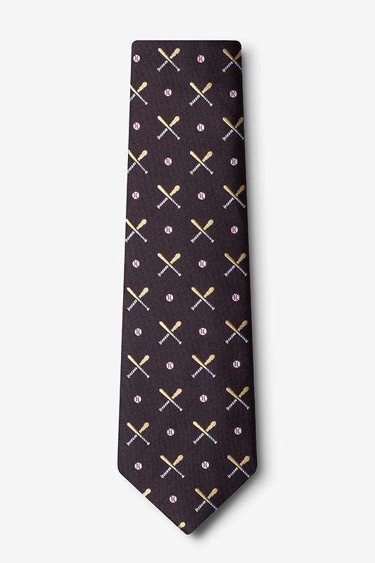 Navy tie with gold and white pattern on a white background