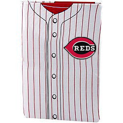 Baseball jersey stretch book cover for Cincinnati Reds on a white background