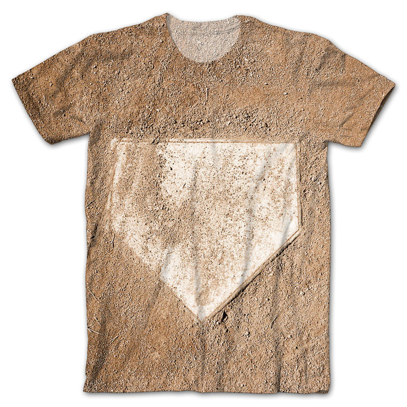 T-shirt with a home plate design made of dirt on a white background