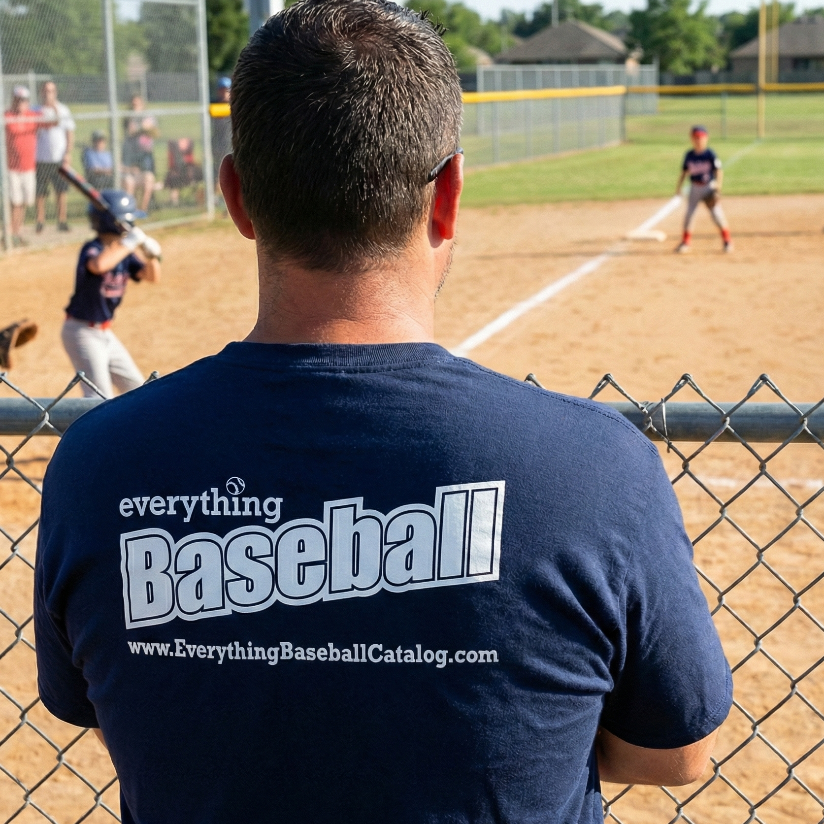 Everything Baseball Logo T-Shirt on a guy watching the baseball game.