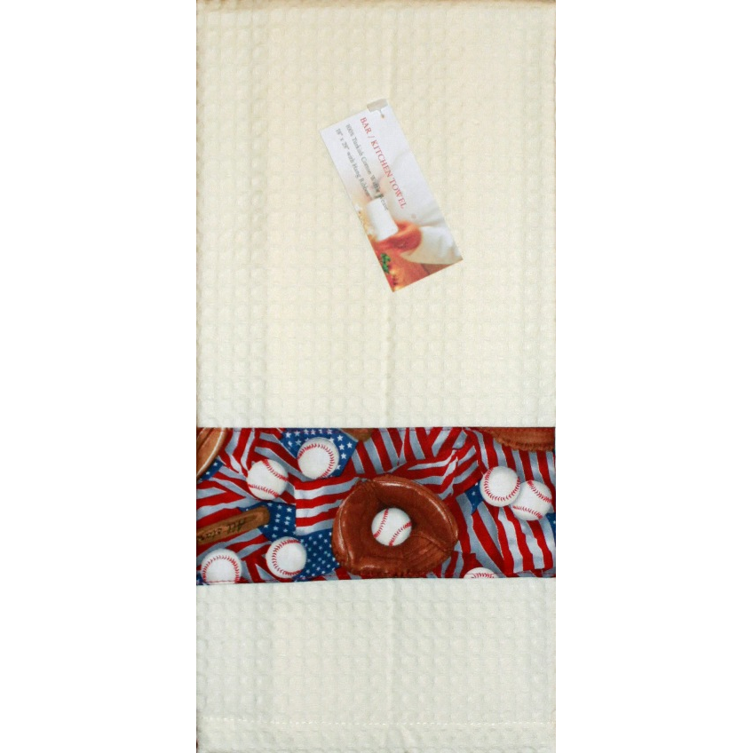 Beige quilt with sports-themed border featuring baseballs graphics, on a white background.