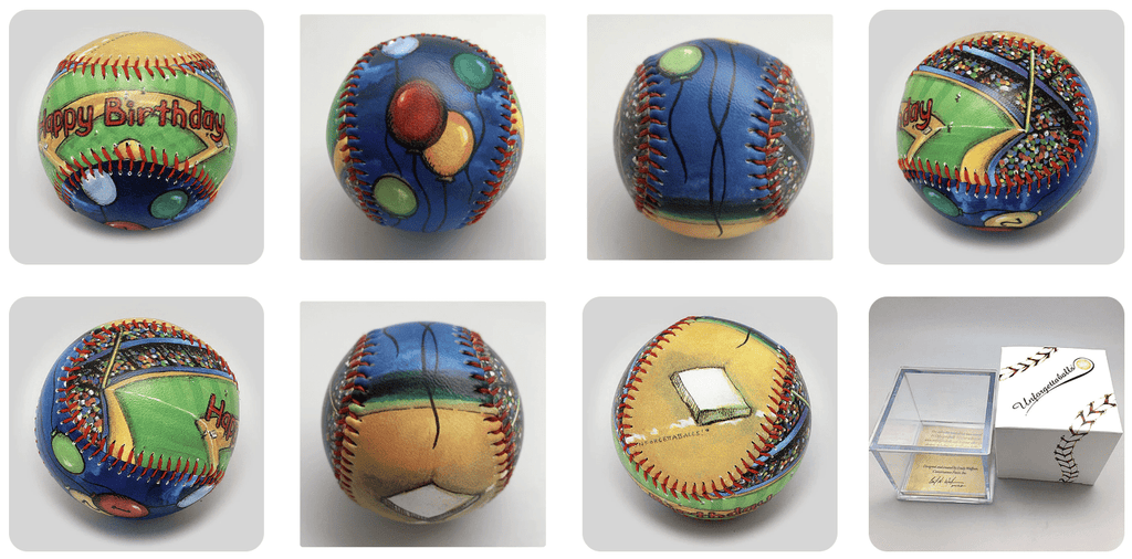 Happy birthday gift baseball panels on a gray background