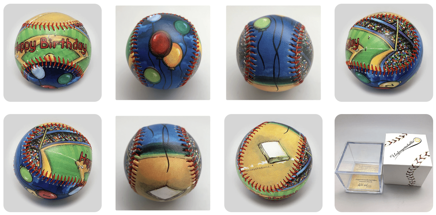 Happy birthday gift baseball panels on a gray background
