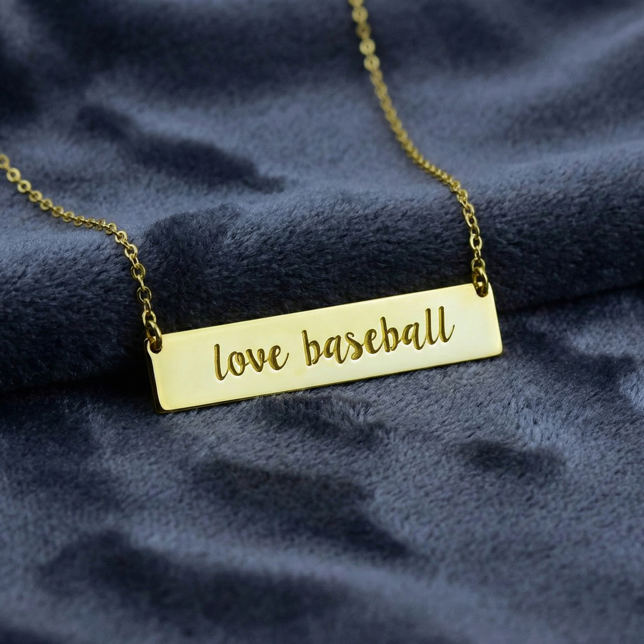 Love Baseball Bar Gold Necklace