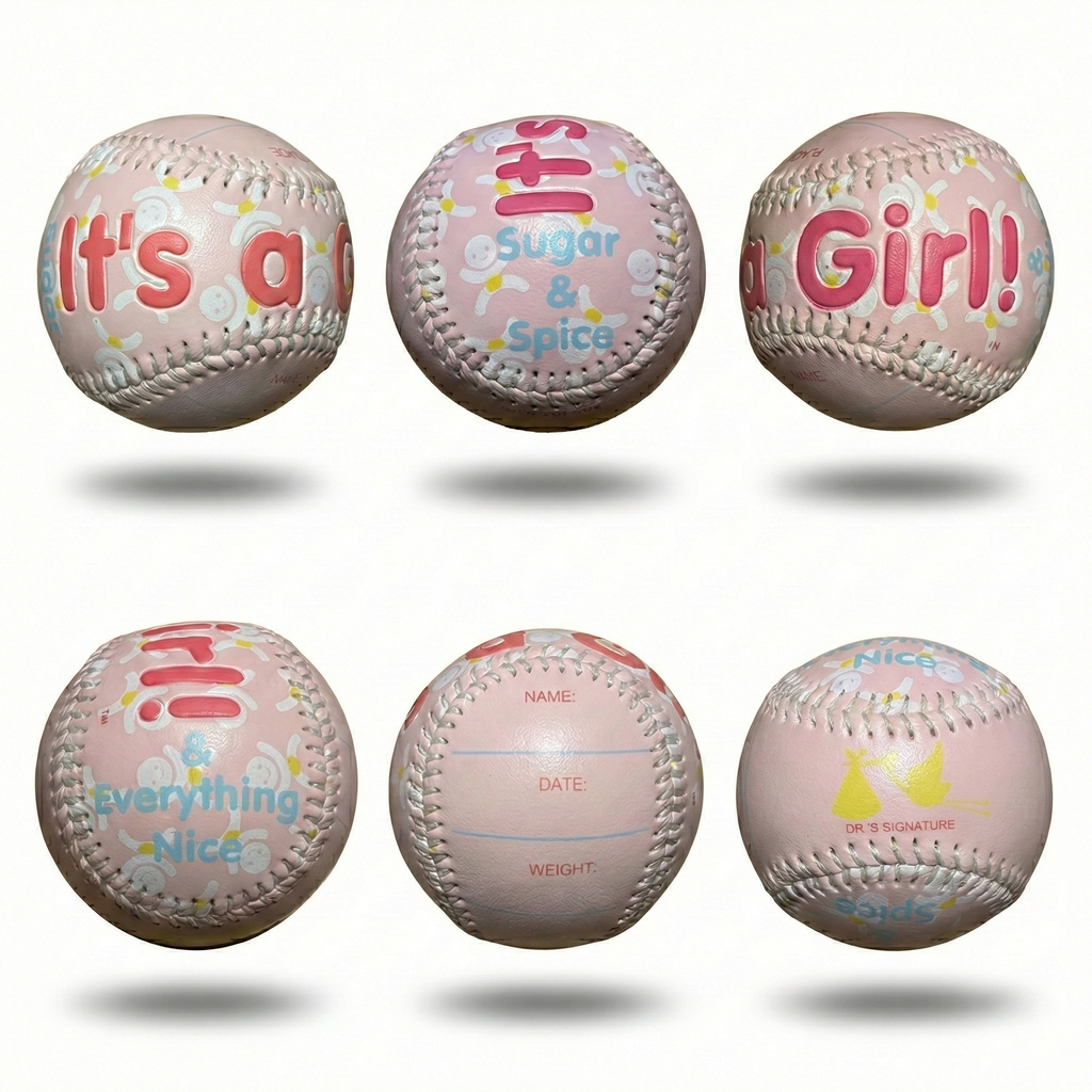 It's a Girl Pink Baby Baseball Keepsake on white background