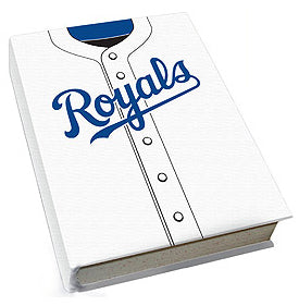 Baseball jersey book cover with 'Royals' text on a white background