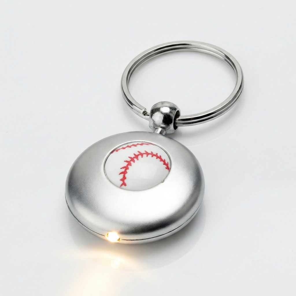 light up baseball key chain on white background
