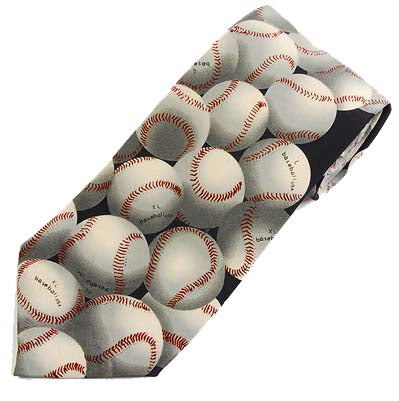 Necktie with baseball pattern on a white background