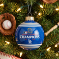 Dodgers World Series Champions Christmas tree glass ball ornament.