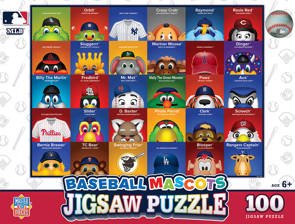 MLB Baseball Mascots 100-Piece Kids Jigsaw Puzzle