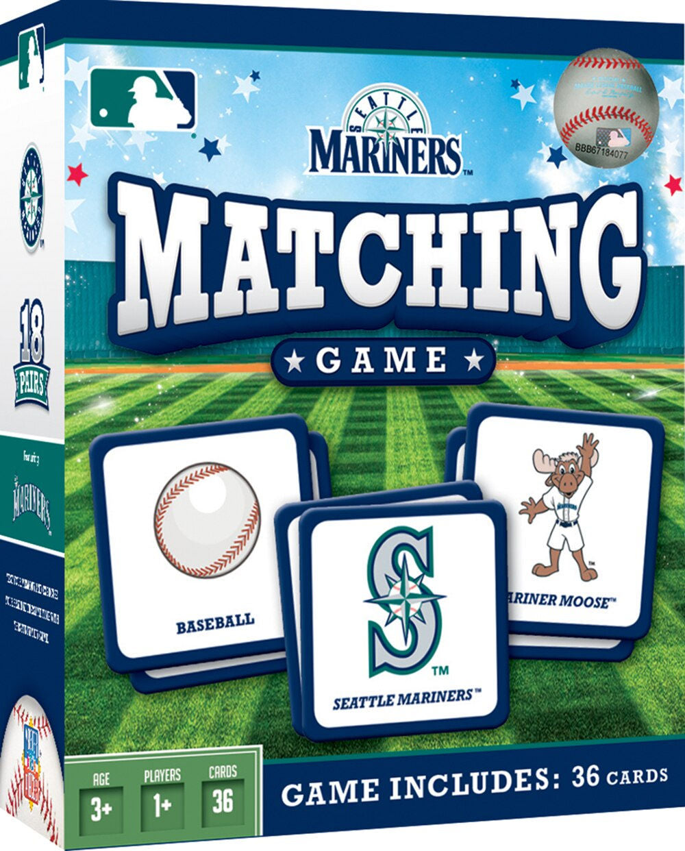 Seattle Mariners matching game packaging with cards and team logos.
