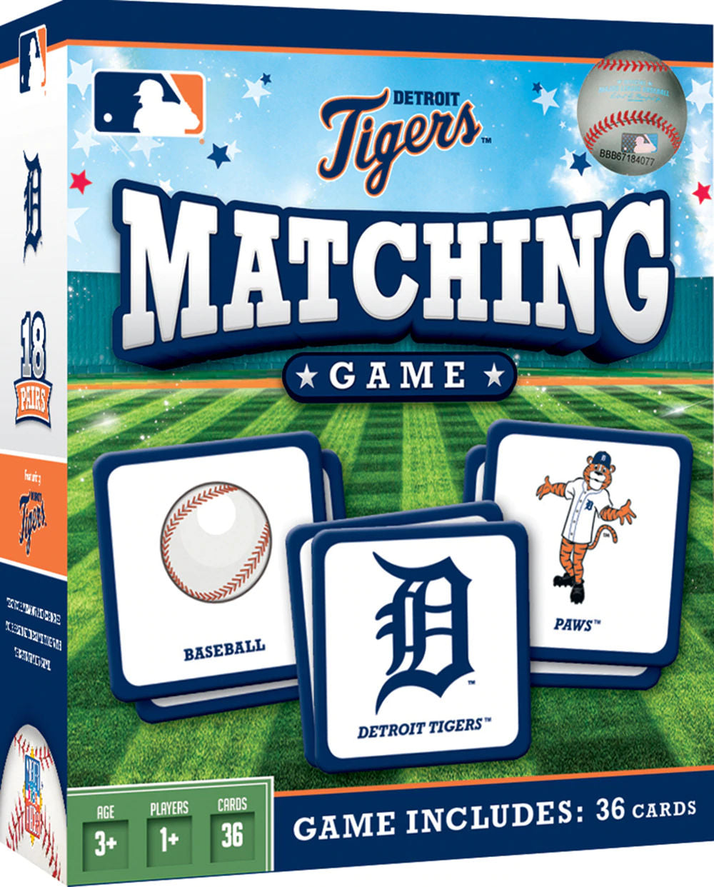 Detroit Tigers matching game packaging with cards and team logo.
