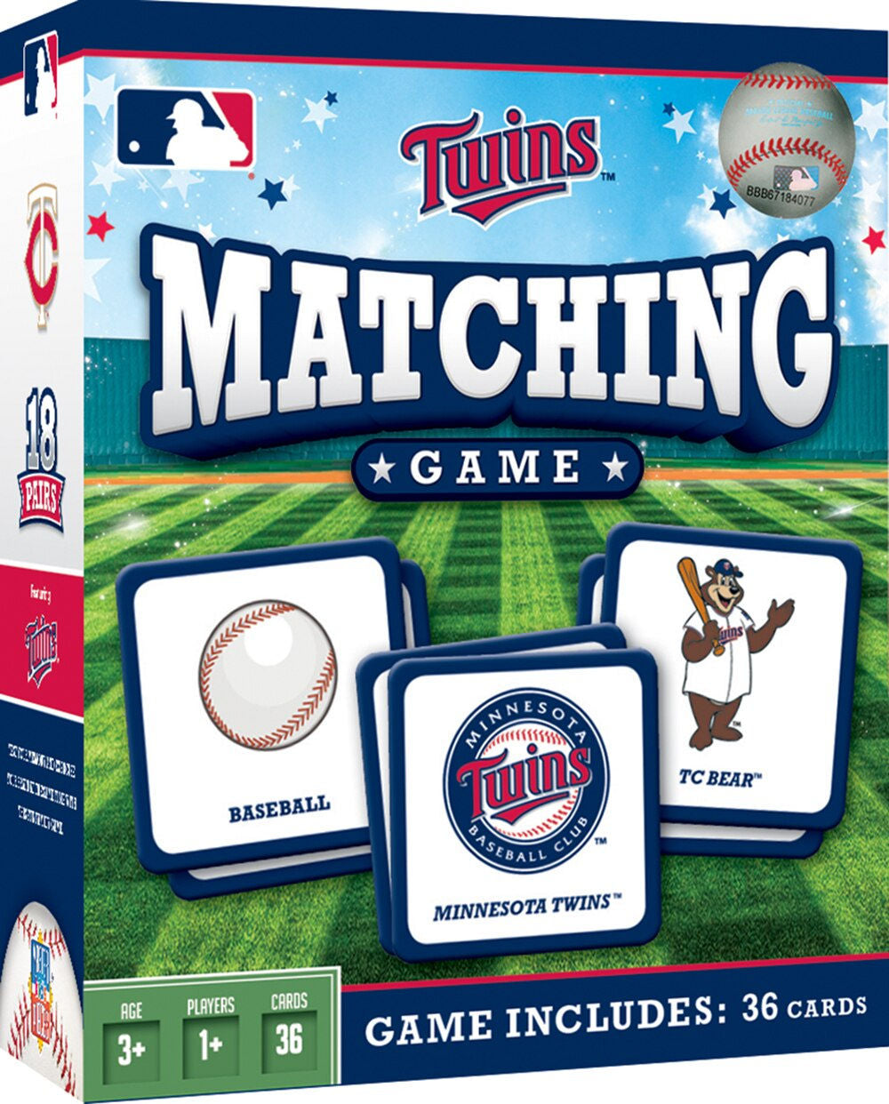 Minnesota Twins kids matching game with 36 cards in the box.