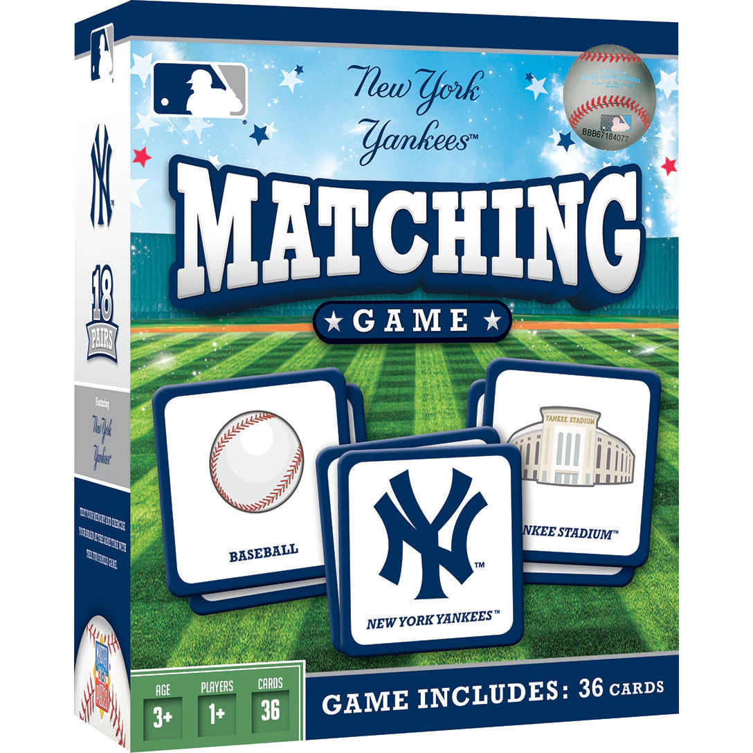 New York Yankees matching game packaging with cards and stadium illustration