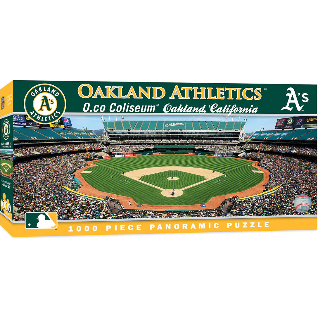 Puzzle box featuring the Oakland Athletics stadium and team logo.