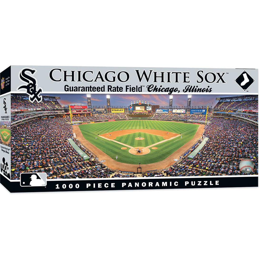 Panoramic puzzle box for Chicago White Sox with stadium image and branding