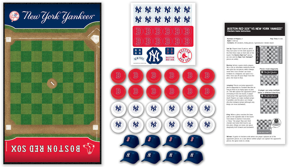 Baseball-themed checkers set with New York Yankees and Boston Red Sox logos.