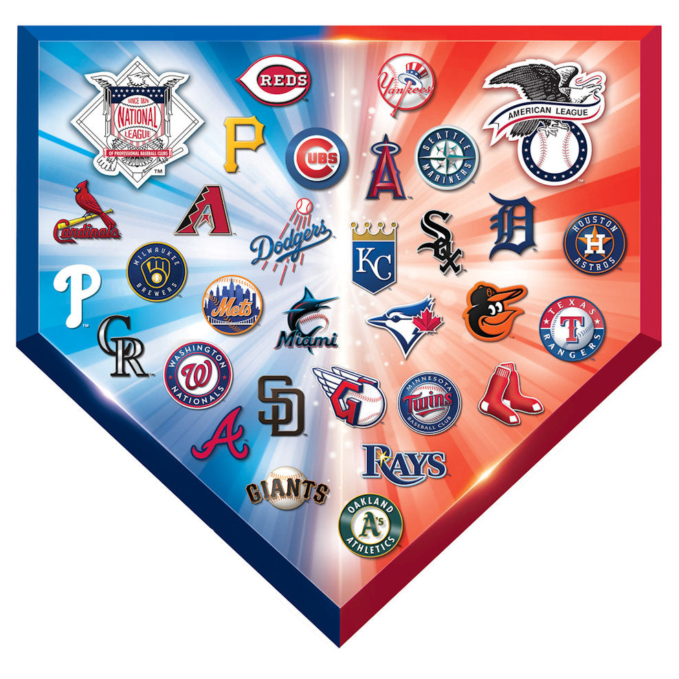 Collection of Major League Baseball team logos arranged in a home plate shape.
