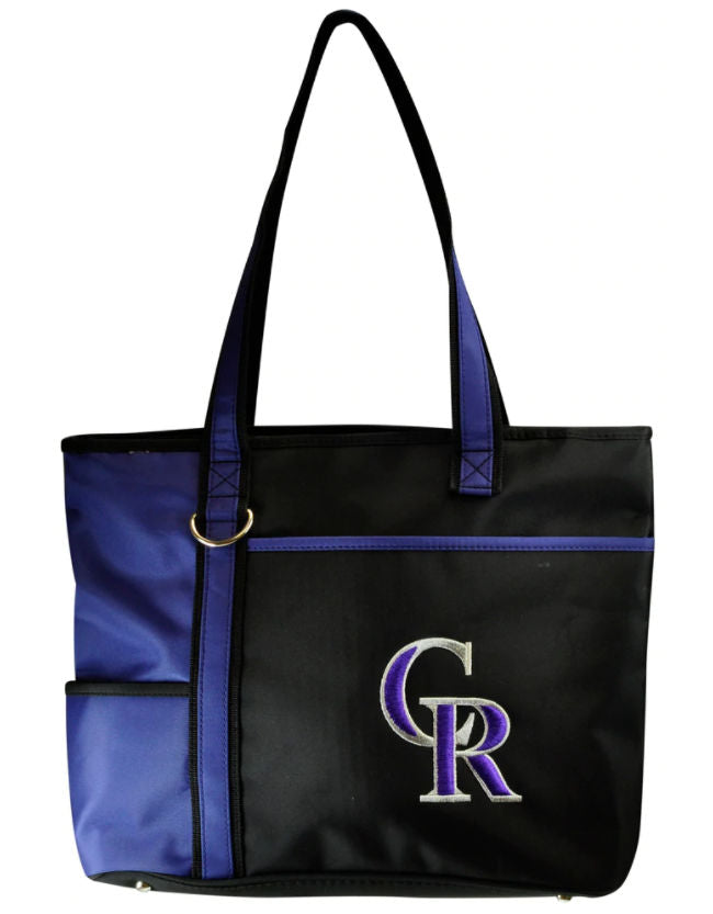 Colorado Rockies tote bag with blue accents and a logo on a white background