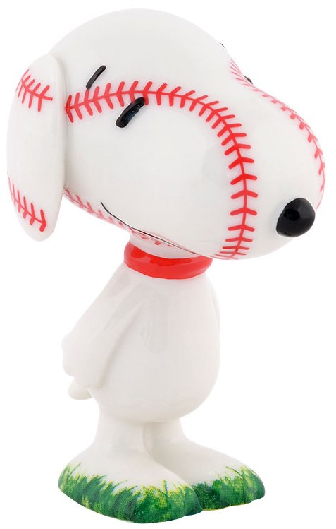 Snoopy figurine with a baseball on a white background