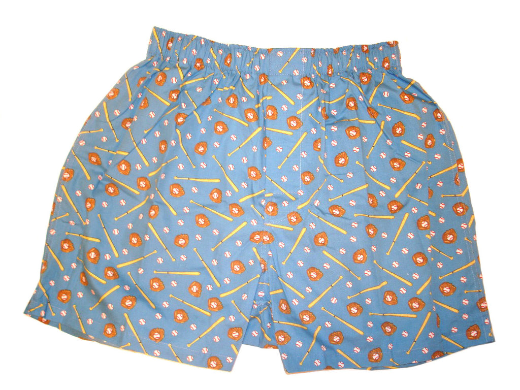 Blue baseball and bats boxer briefs on a white background