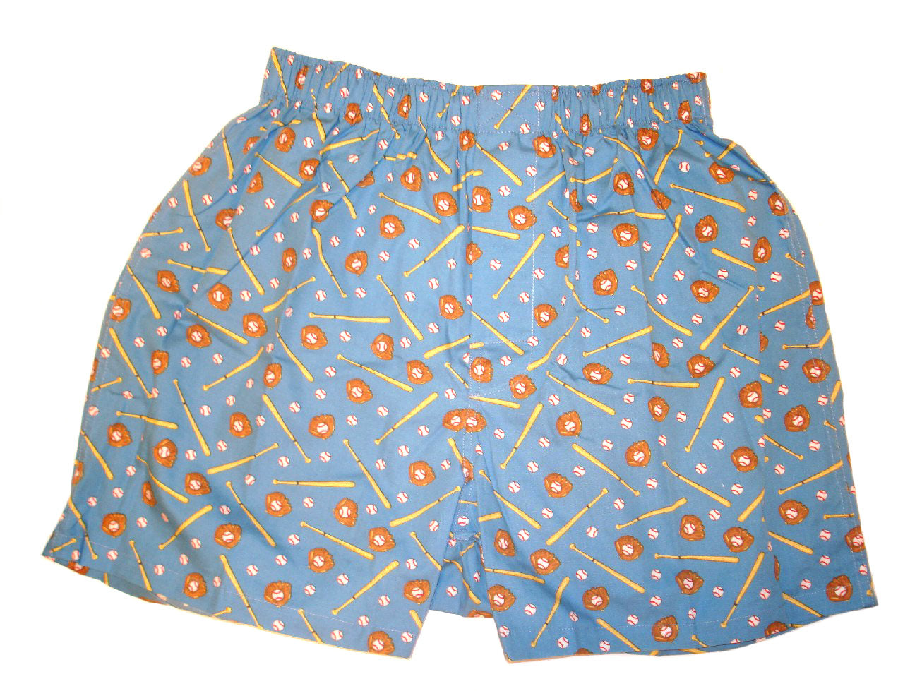 Blue baseball and bats boxer briefs on a white background