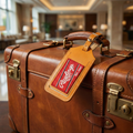 Rawlings Heart of the Hide Leather Luggage Bag Tag on a leather suitcase