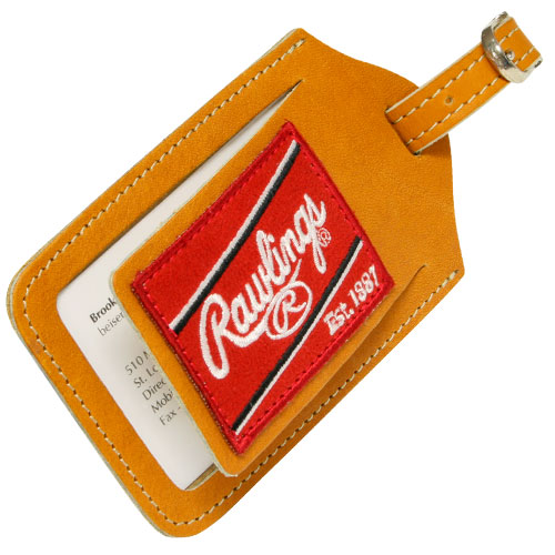Rawlings Heart of the Hide Leather Luggage Tag on white background