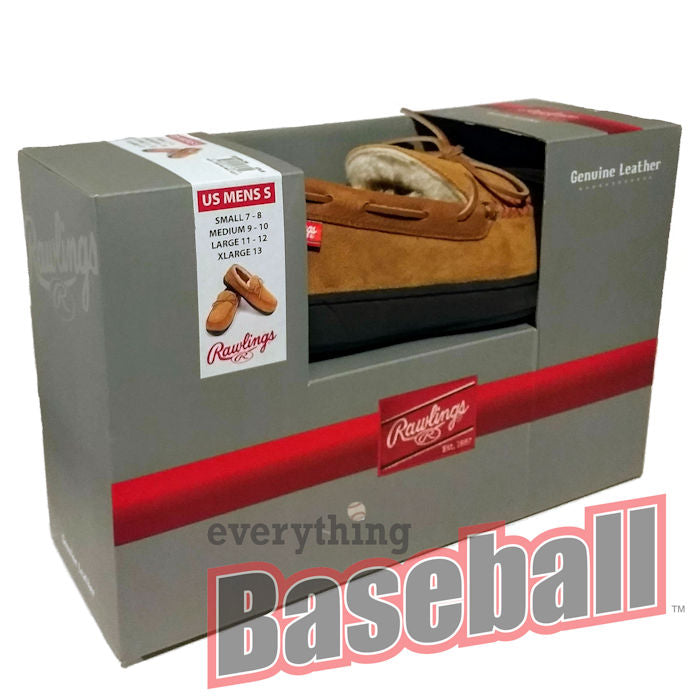 Rawlings baseball slippers packaging with a clear window showing the shoe inside.