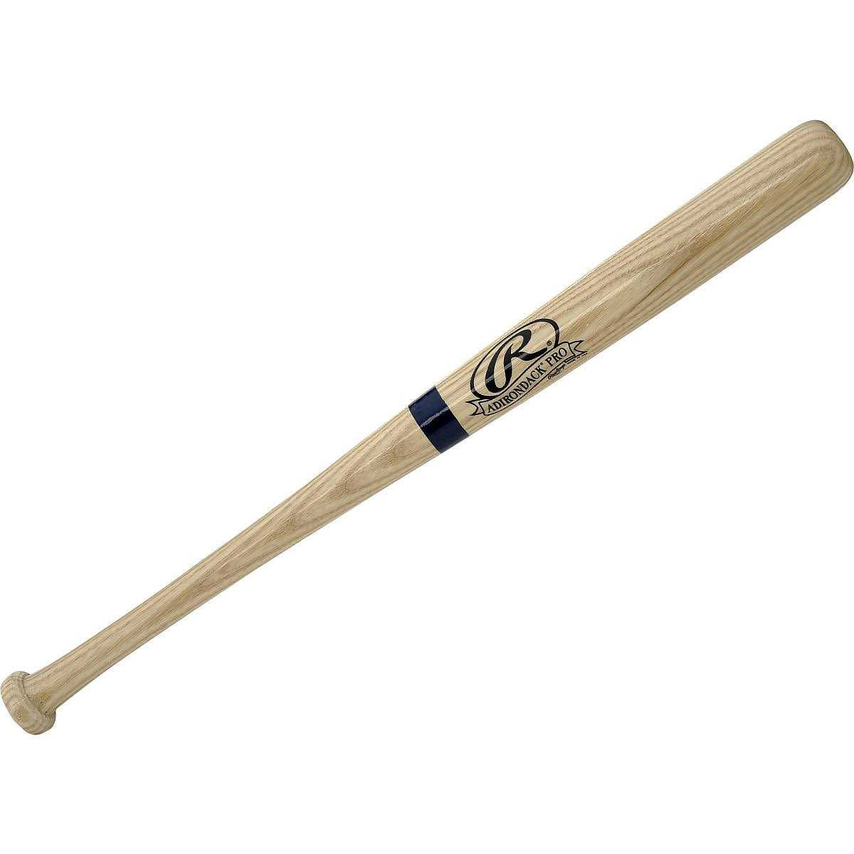 Wooden mini baseball bat with Rawlings logo on a white background