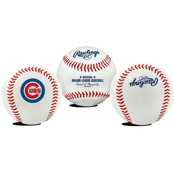 Baseball with Rawlings logo and Chicago Cubs logo on a white background