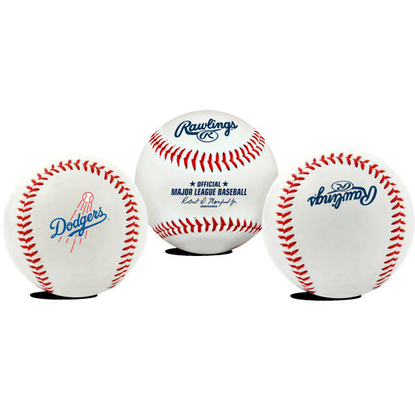 Baseball with Rawlings and MLB Los Angeles Dodgers logos on a white background