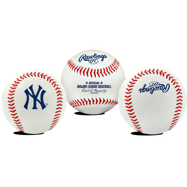 Three baseballs with different logos on a white background