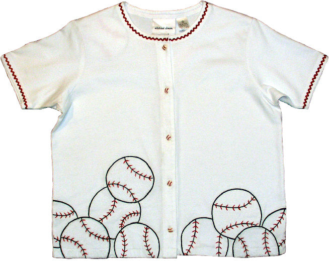 Michael Simon shirt with baseball design on a white background