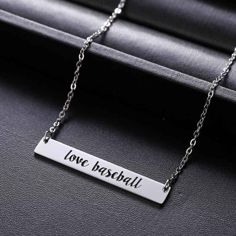 Love Baseball Bar Silver Necklace