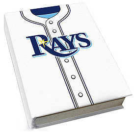 Book cover with a Tampa Bay Rays baseball jersey design on a white background