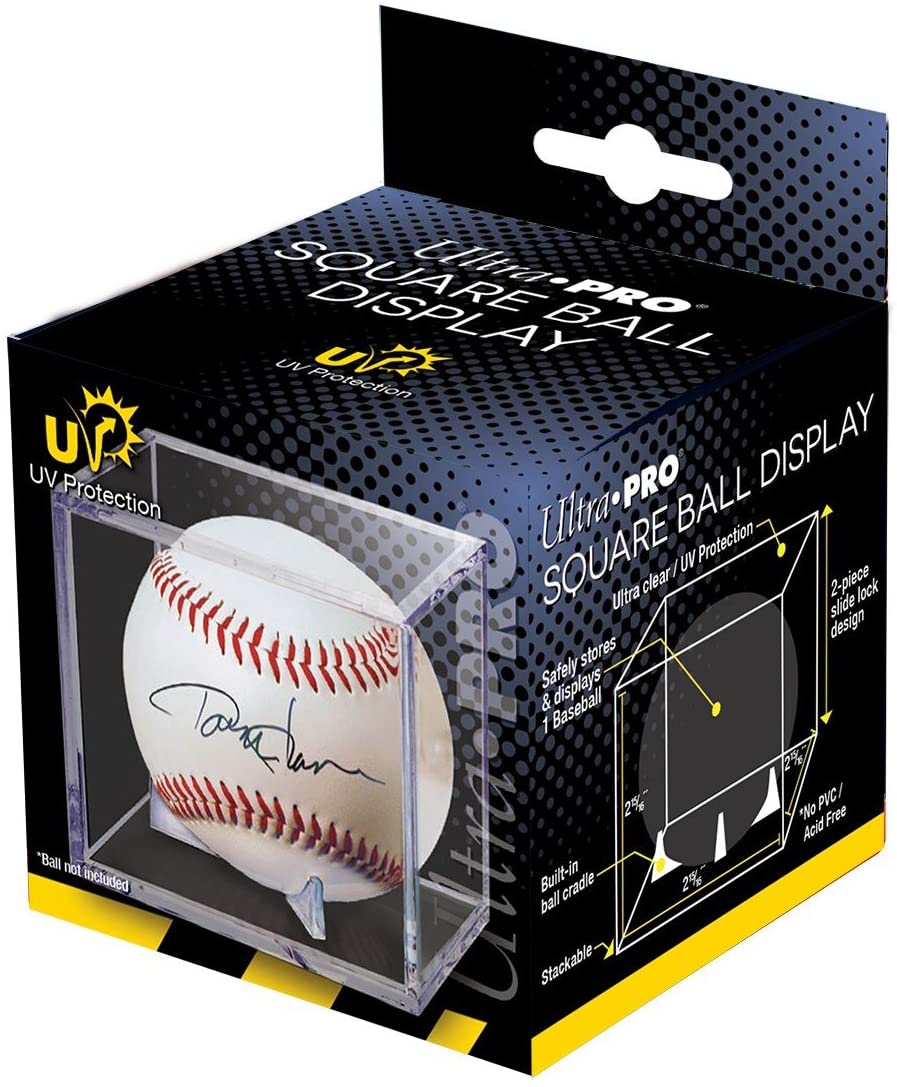 Ultra Pro UV Protection Square Ball Display Cube packaging with a baseball inside