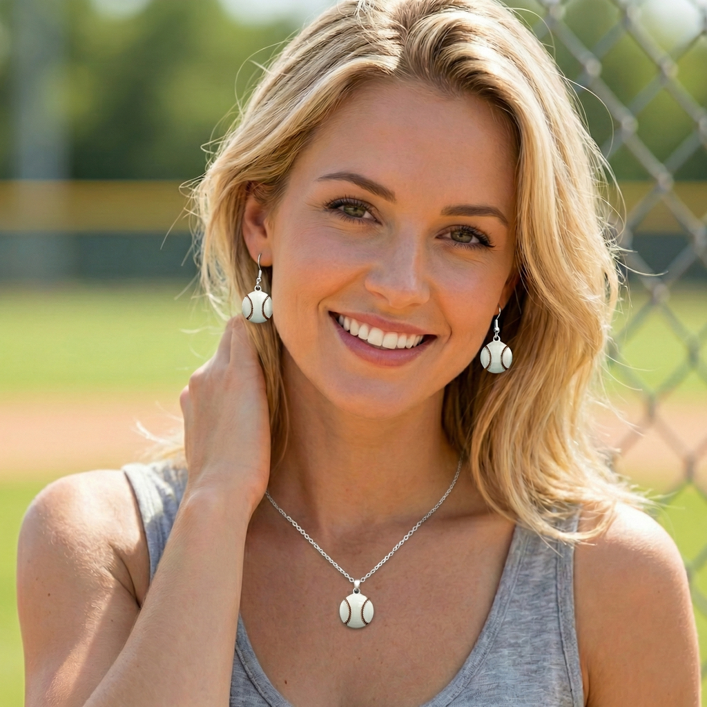 White Baseball Jewelry including earrings and necklace