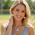 White Baseball Jewelry including earrings and necklace