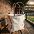 white baseball tote bag inside baseball stadium dugout